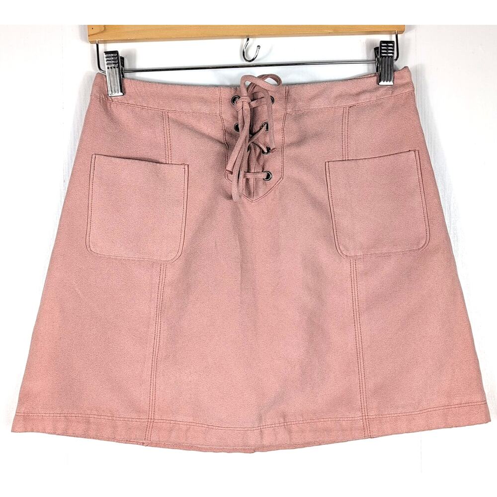 Hollister Faux Suede Mini Skirt Women’s XS Brown Lace Up Boho Y2K Festival